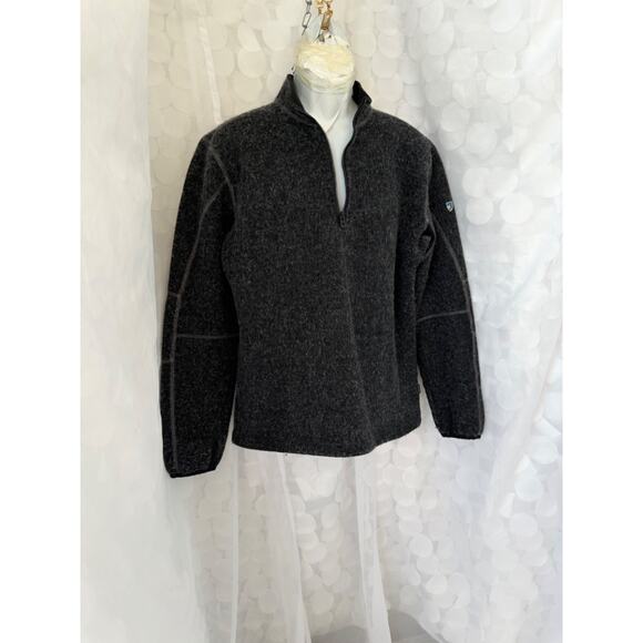 Kuhl Thermokore Thor Sweater Mens Medium Gray Wool Quarter 1/4 Zip Pullover EUC - Picture 2 of 9